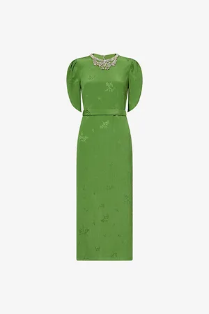 Erdem Womens Crystal-Embellished Floral Silk-Cotton Blend Midi Dress