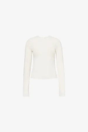 alo Womens Sea Coast Round-Neck Stretch-Woven Top
