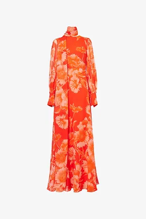 Erdem Womens Drape-Panel Long-Sleeve Silk Gown