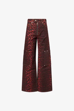 Ganni Womens Foil Andi Cargo Leopard Stretch-Denim Jeans