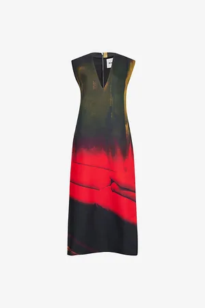 Jil Sander Womens Graphic-Print Straight-Cut Silk-Wool Dress