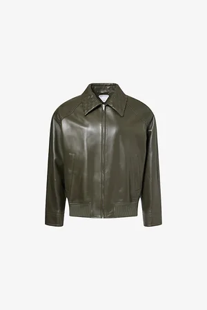 Bottega Veneta Mens Intrecciato-Collar Leather Blouson Jacket