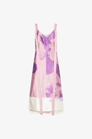 Erdem Womens Graphic-Print Ribbon-Strap Woven Midi Dress