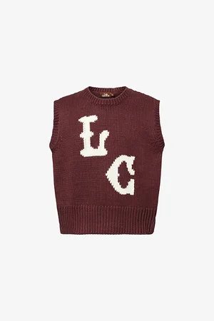Late Checkout Mens Instarsia-Logo Cotton-Knit Vest