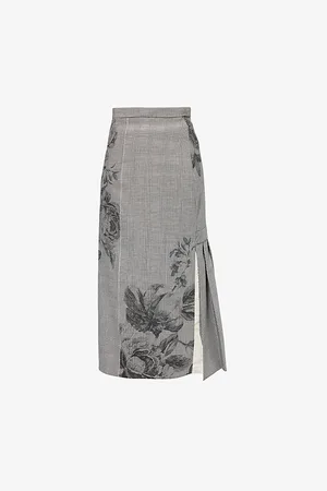 Erdem Womens Pleated Split Stretch-Woven Blend Midi Skirt