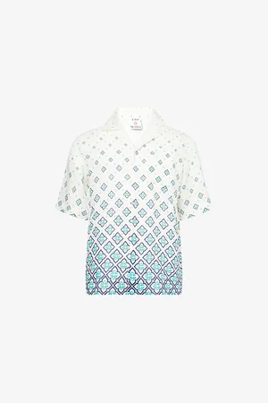 Casablanca Mens Monogram Short-Sleeves Linen Shirt
