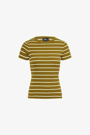 ME AND EM Womens Striped Ribbed Cotton-Blend T-Shirt