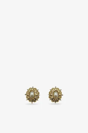 JENNIFER GIBSON JEWELLERY Womens Pre-Loved Jgj Oval Gold-Plated Metal and Faux-Pearl Stud Earrings