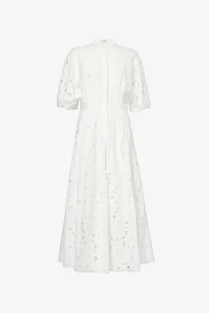 Erdem Womens Short-Sleeve Broderie-Anglaise Cotton-Blend Midi Shirt Dress