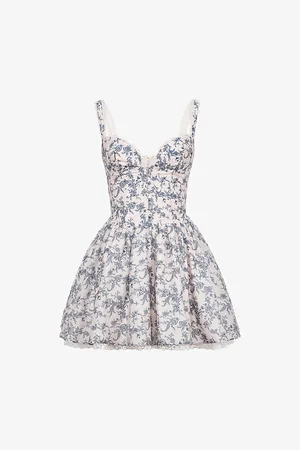 House Of Cb Womens Brigitte Print Corset Linen-Blend Mini Dress