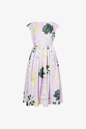 Erdem Womens Boat-Neck Floral Cotton-Blend Midi Dress