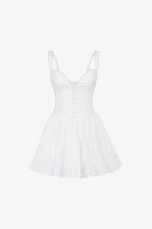 House Of Cb Womens Brigitte Broderie Corset Cotton Mini Dress