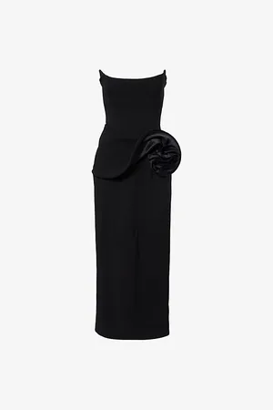 MAGDA BUTRYM Womens Floral-Appliqué Bustier Satin Midi Dress