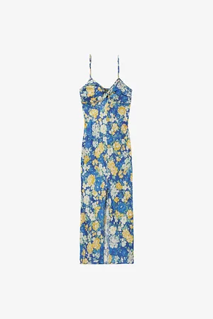 Claudie Pierlot Womens Floral-Print Sleeveless Satin Maxi Dress