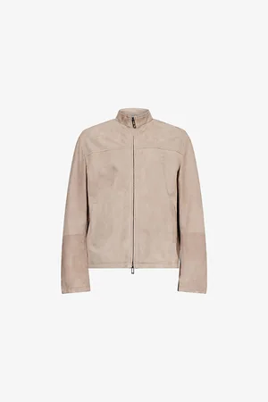 Emporio Armani Mens Logo-Patch Long-Sleeve Suede Jacket