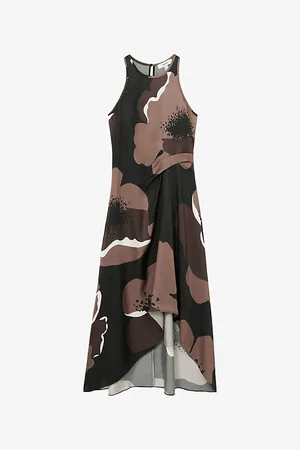 Reiss Womens Michalie Floral-Print Satin Midi Dress