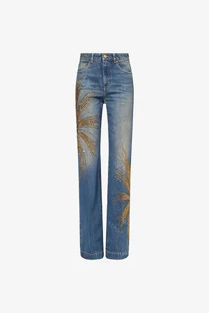 Roberto Cavalli Womens Embroidered Straight-Leg Denim Jeans