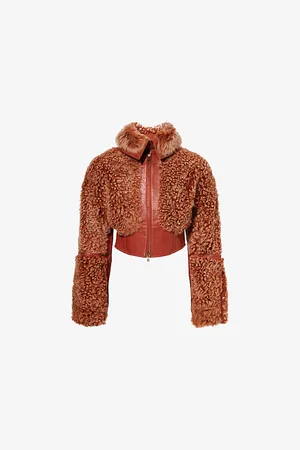 KNWLS Womens Joan Panelled Leather and Shearling Cropped Jacket