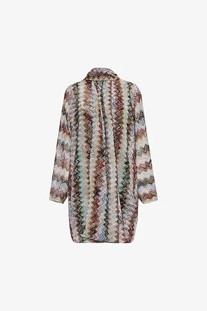 Missoni Womens Chevron-Pattern Long-Sleeve Metallic Knitted Mini Dress