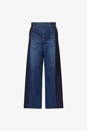 SACAI Womens Panelled Suiting Wide-Leg Denim Trousers