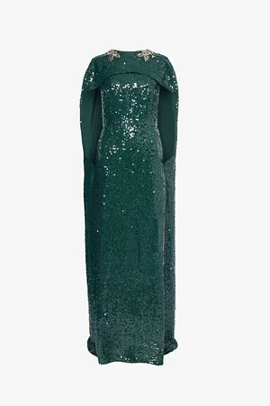 Erdem Womens Sequin-Embellished Cape Gown