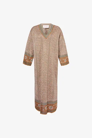 VALENTINO GARAVANI Womens V-Neck Metallic Woven Midi Dress