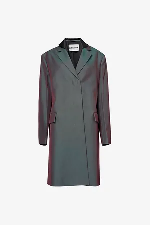 Jil Sander Womens Iridescent Notched-Lapel Wool-Blend Coat