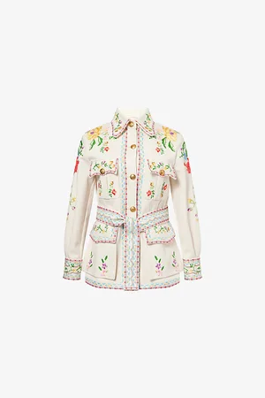 VALENTINO GARAVANI Womens Embroidered Belted Cotton-Denim Jacket