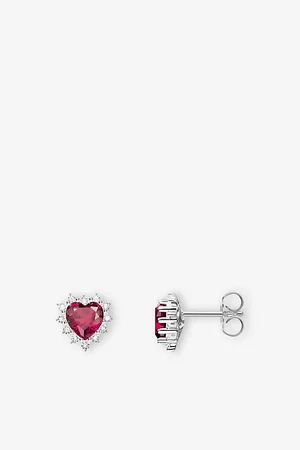 Thomas Sabo Womens True Romance Heart Sterling-Silver, Lab-Grown Ruby and Cubic Zirconia Stud Earrings