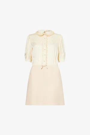 VALENTINO GARAVANI Womens Peter-Pan Collar Frilled Wool-Silk Blend Mini Dress