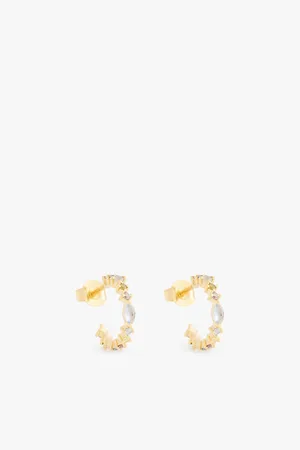 PDPAOLA Womens Lotus Small 18ct Yellow- Plated 925 Sterling Silver and Cubic Zirconia Hoop Earrings
