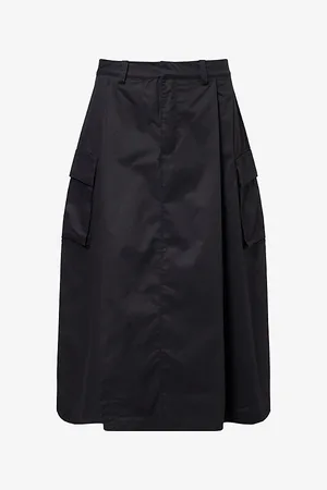 Obey Womens Surface Cargo Pleated Cotton-Poplin Midi Skirt