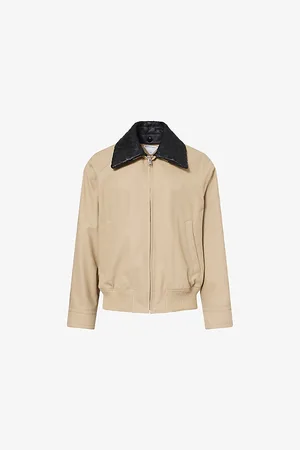 Bottega Veneta Mens Intrecciato-Collar Cotton-Twill and Leather Blouson Jacket