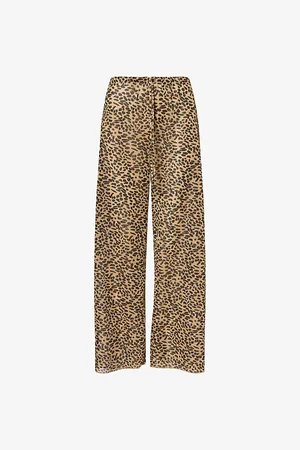 Oseree Womens Animalier Wide-Leg Metallic Woven Trousers