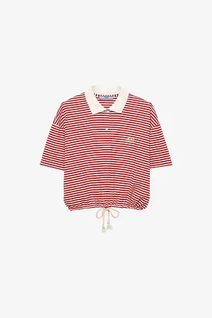 Prada Womens Striped Branded-Print Cotton-Jersey Polo Shirt