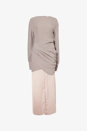 Nensi Dojaka Womens Draped Long-Sleeve Woven Midi Dress