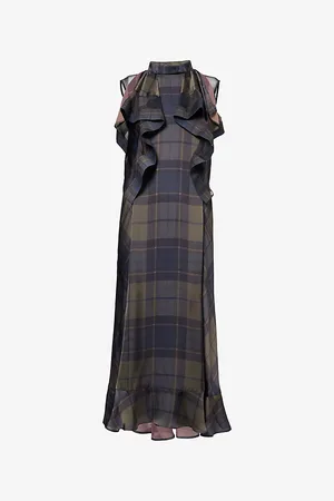 SACAI Womens Plaid-Print Mock-Neck Woven Midi Dress
