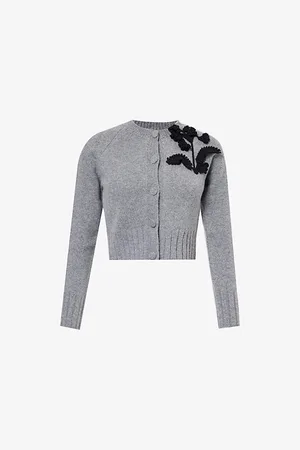 Erdem Womens Cropped Round-Neck Wool Jumper