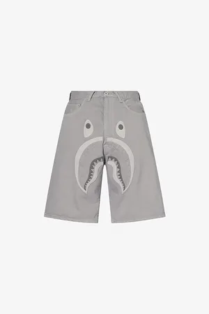 A Bathing Ape Mens Shark Embroidered Denim Shorts