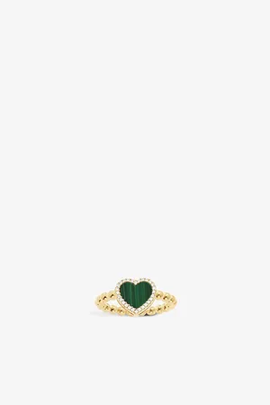 APM Monaco Womens Malachite Heart 18ct -Plated Metal Alloy and Zirconia Ring