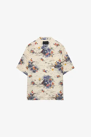 Prada Mens Printed Short-Sleeve Bowling Cotton Shirt