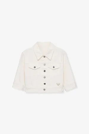 Prada Womens Branded-Patch Cropped Denim Jacket