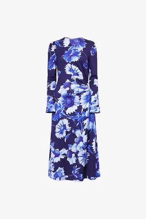 Erdem Womens Round-Neck Long-Sleeve Stretch-Woven Midi Dress