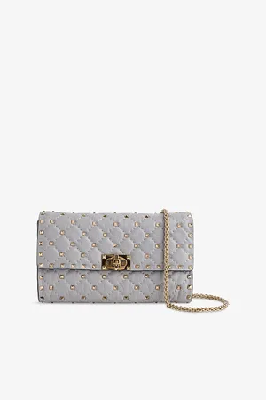 Reselfridges Womens Pre-Loved Valentino Garavani Rockstud Spike Leather Wallet-On-Chain