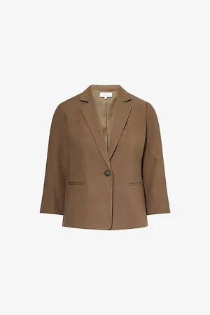 Vince Womens Shrunken Single-Breasted Linen-Blend Blazer