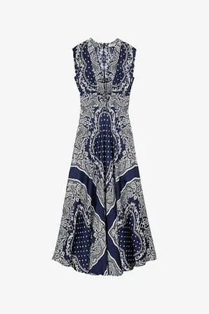 Sandro Womens Graphic-Print Tie-Front Woven Maxi Dress