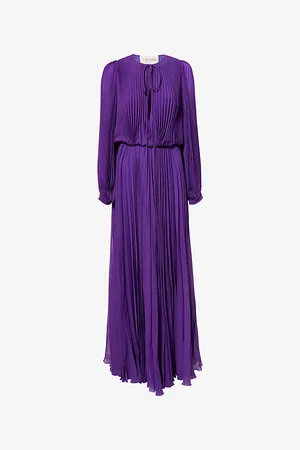 VALENTINO GARAVANI Womens Long-Sleeve Pleated Silk-Crepe Maxi Dress