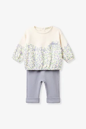 Benetton Printed Sweatshirt and Leggings Cotton-Blend Fleece Set