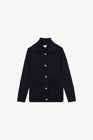 Reiss Womens Cat Spread-Collar Wool-Cashmere Knitted Cardigan