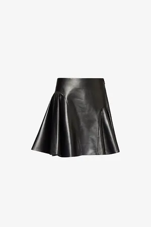 Alaïa Womens Asymmetrical Pleated Leather Mini Skirt